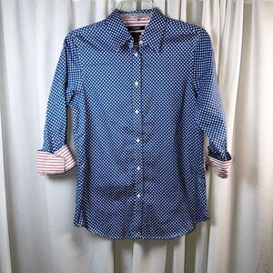 Womens CHAPS Blue/White Stars Red/White Stripes Qtr Sleeve Button Down Blouse SP